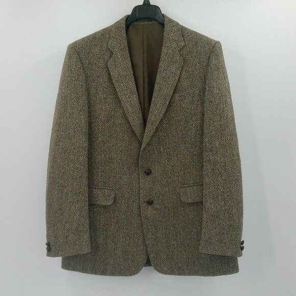 CHARLES BARKER Harris Tweed Wool Sport Coat Jacket 44 L Green Made In England - Picture 13 of 13